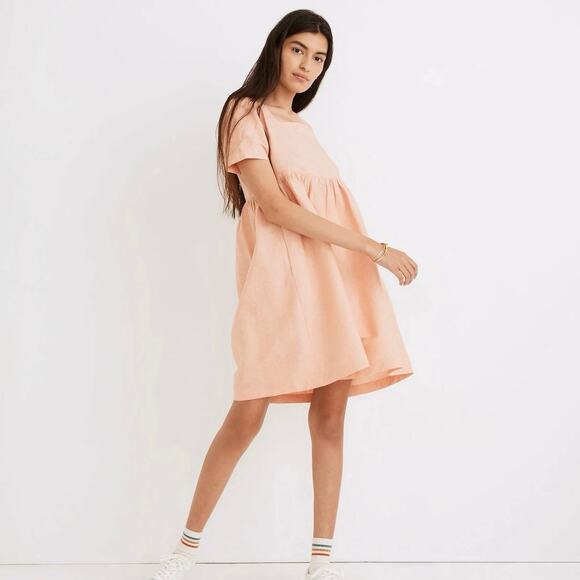 Madewell Dresses & Skirts - Madewell Allie Linen Blend Peach Coral Square Neck Mini Dress size Small
